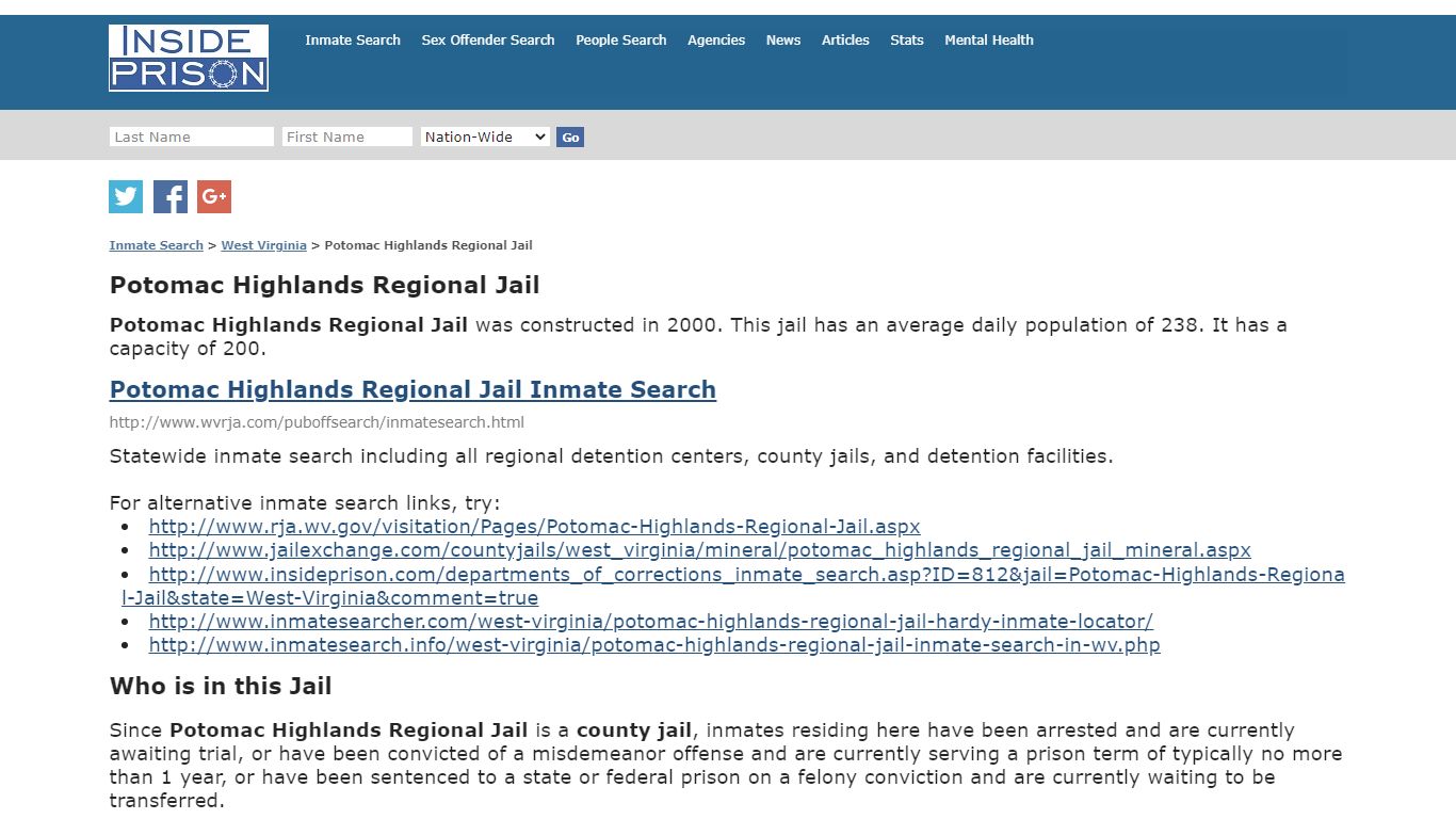 Potomac Highlands Regional Jail - Inmate Search